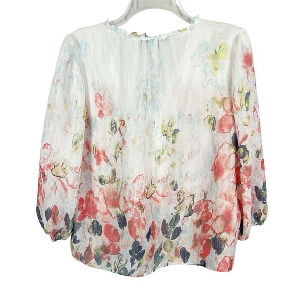 Zac & Rachel Floral Watercolor Ruffle Neck 3/4 Sleeve Flowy Top Women’s Large - Picture 2 of 11